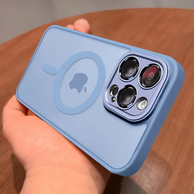 Magnetic Luxury Lens Protector Matte Translucent Case for Iphone 17 16 15 14 13 12 11 Pro Max for Magsafe Wireless Charger Cover